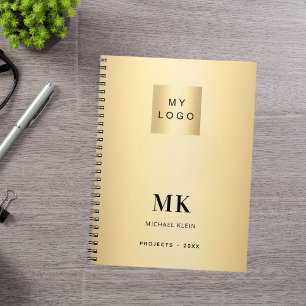 Gold black monogram initials business notebook
