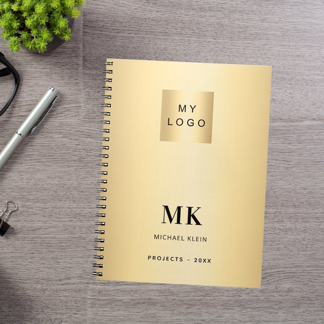 Gold black monogram initials business notebook (Creator Uploaded)