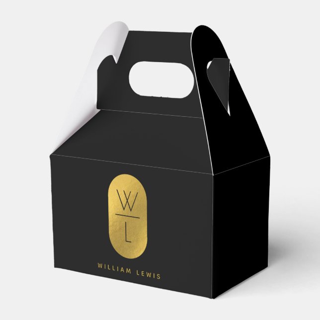 Gold & Black Monogram Modern Minimalist Favour Box (Front Side)