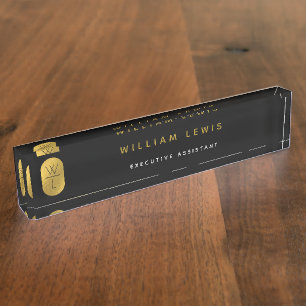Gold & Black Monogram Modern Minimalist Nameplate