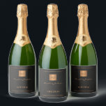 Gold black monogram name script  sparkling wine label<br><div class="desc">Luxury elegant black leather look custom sparkling wine labels with a gold glitter monogrammed square and personalised name signature.         Suitable as a personalised party supply for a birthday,  anniversary,  Christmas or any other occasion.</div>