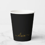Gold Black Monogram Paper Cups<br><div class="desc">Gold and Black Elegant Monogram Birthday,  Wedding,  Bridal Shower or Bachelorette Party Cup. This Birthday Party Cup can be customised to include your first name. Please contact the designer for customised matching items.</div>