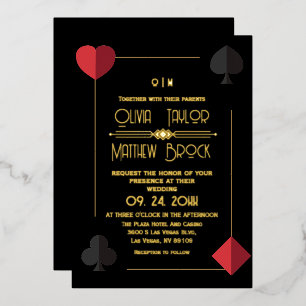 Gold Black Monogram Playing Card Wedding Invite
