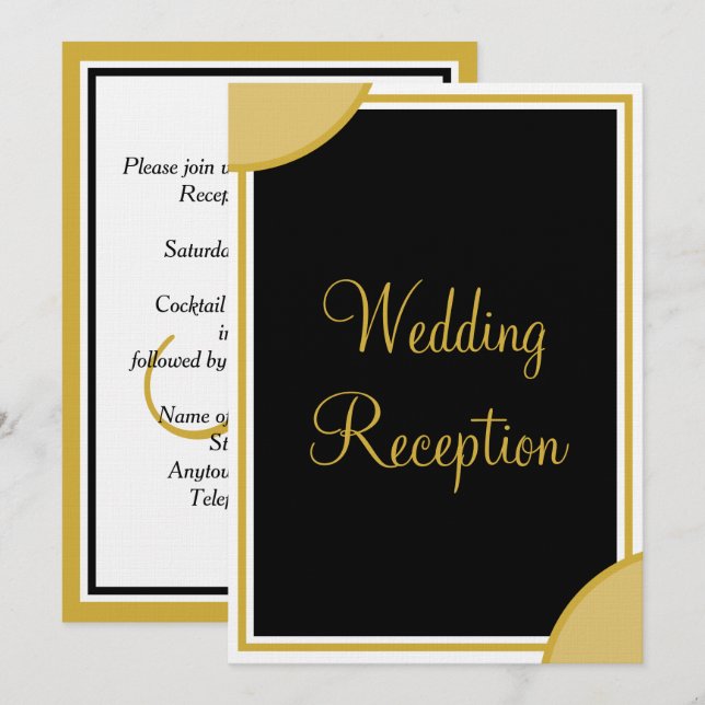 Gold Black Monogram Wedding Reception  Invitation (Front/Back)