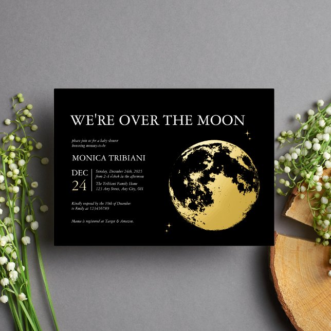 Gold Black Moon Lunar Celestial Modern Baby Shower (Creator Uploaded)