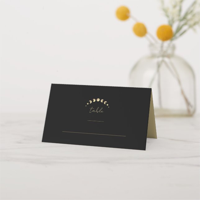 Gold Black Moon Wedding Place Card (Front)