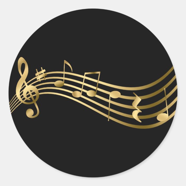 Gold&Black Music Notes Treble Clef Elegant Classic Round Sticker (Front)