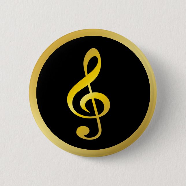 Gold Black Music Symbol Clef Notes 6 Cm Round Badge (Front)