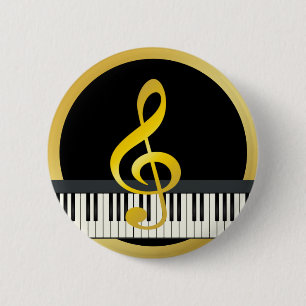 Gold Black Music Symbol Piano Board Clef Notes 6 Cm Round Badge