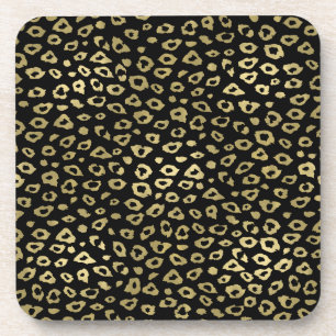 Gold Black Ombre Leopard Print Coaster