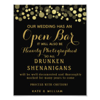 Gold & Black Open Bar wedding sign
