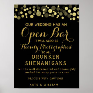Gold & Black Open Bar wedding sign