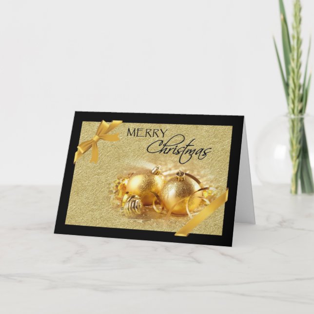 Gold Black Ornament Christmas Card (Front)