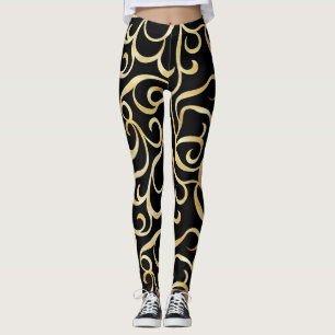 Gold Black Ornamental Pattern Leggings