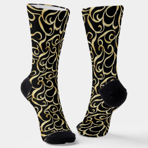 Gold Black Ornamental Pattern Socks