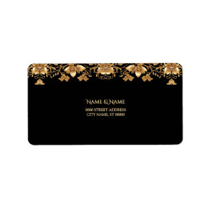 Gold Black Ornate Floral Address Label