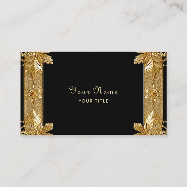 Gold Black Ornate Floral Business Card (Front)
