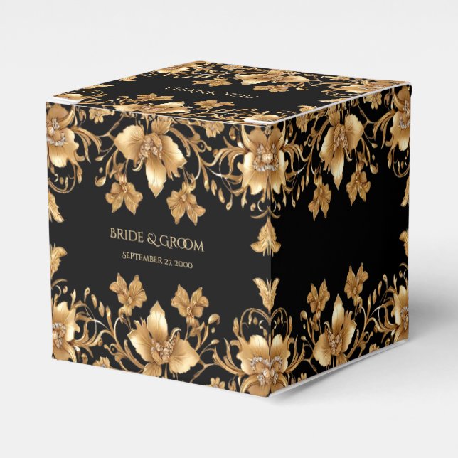 Gold Black Ornate Floral Favour Box (Front Side)