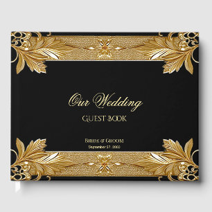 Gold Black Ornate Floral Guest Book