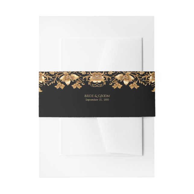 Gold Black Ornate Floral Invitation Belly Band (Front Example)
