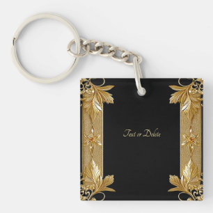 Gold Black Ornate Floral Keychain