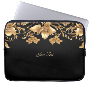 Gold Black Ornate Floral Laptop Sleeve