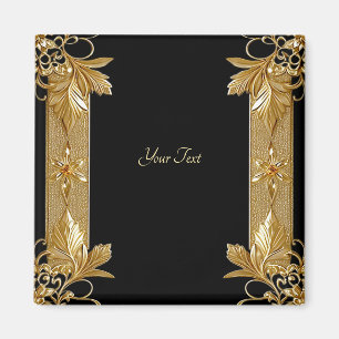 Gold Black Ornate Floral Magnet