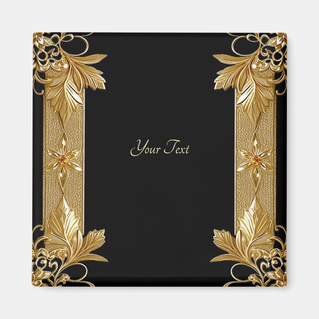 Gold Black Ornate Floral Magnet (Front)
