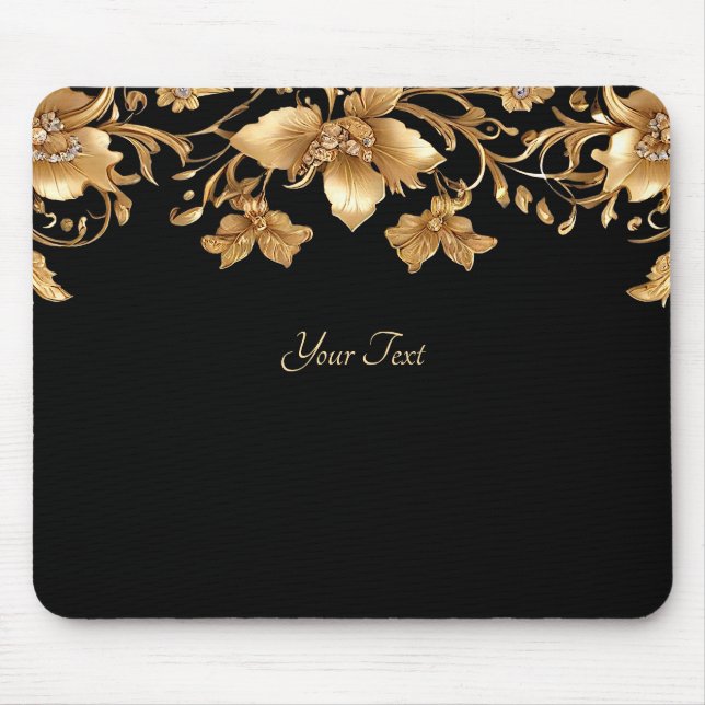 Gold Black Ornate Floral Mousepad (Front)