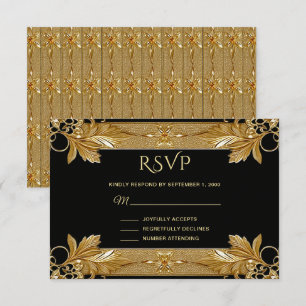 Gold Black Ornate Floral RSVP Card