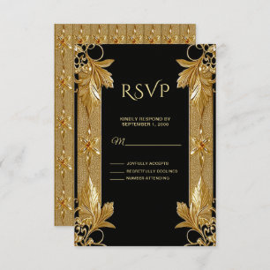 Gold Black Ornate Floral RSVP Card