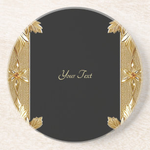 Gold Black Ornate Floral Sandstone Coaster
