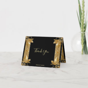 Gold Black Ornate Floral Thank You Card