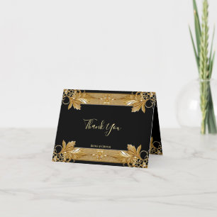 Gold Black Ornate Floral Thank You Card