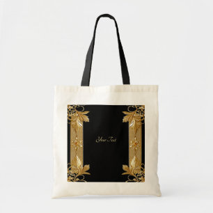Gold Black Ornate Floral Tote Bag