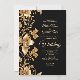 Gold Black Ornate Floral Wedding Invitation