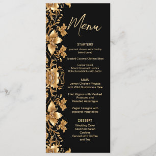 Gold Black Ornate Floral Wedding Menu