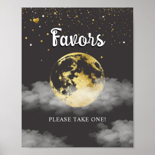 Gold Black Over the Moon Favours Baby Shower Sign