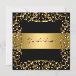 Gold Black Party Invitation Floral Frame