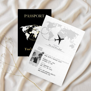 GOLD & BLACK Passport Photo Wedding Invitation