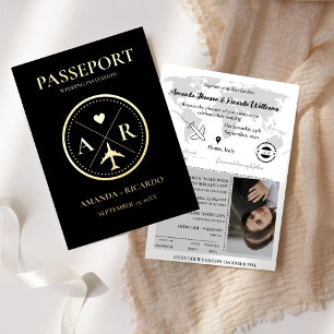Gold & black Passport Wedding Invitation