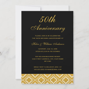 Gold Black Pattern 50th Wedding Anniversary Invitation