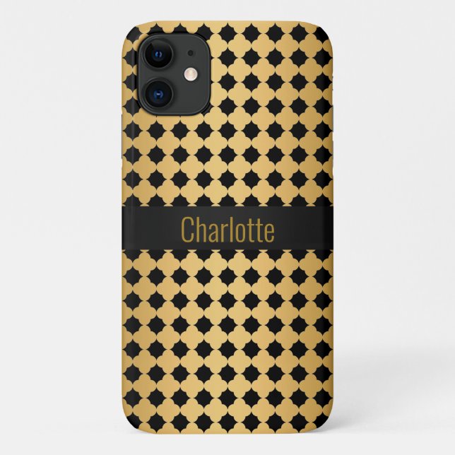 GOLD BLACK PATTERNED IPHONE COVER customisable (Back)
