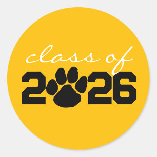 Gold & Black Paw Print Graduation Stickers