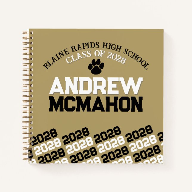 Gold & Black Pawprint Graduation Guestbook Notebook (Front)