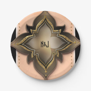 Gold Black & Peach Exotic Chic Flower Party Custom Paper Plate