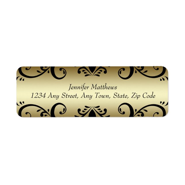 Gold Black Personalised Address Labels Swirls (Front)