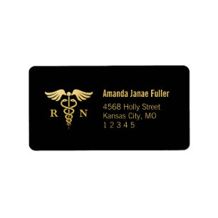 Gold & Black Personalised Nurse Address Label