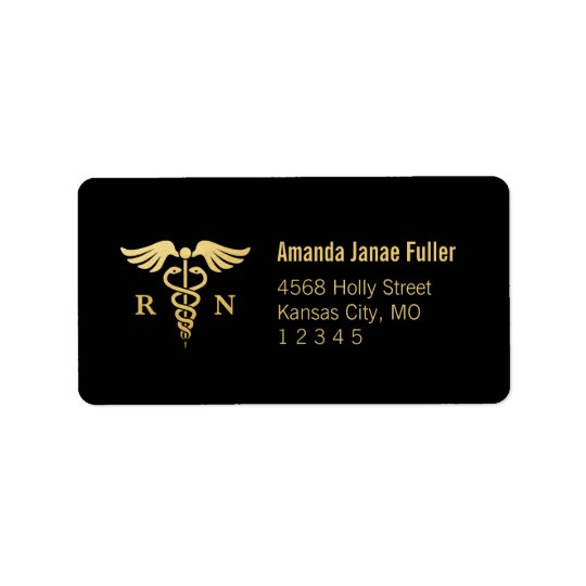 Gold & Black Personalised Nurse Address Label