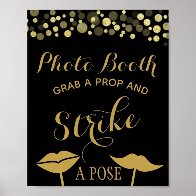 Gold & Black Photo Booth party or wedding sign (Front)